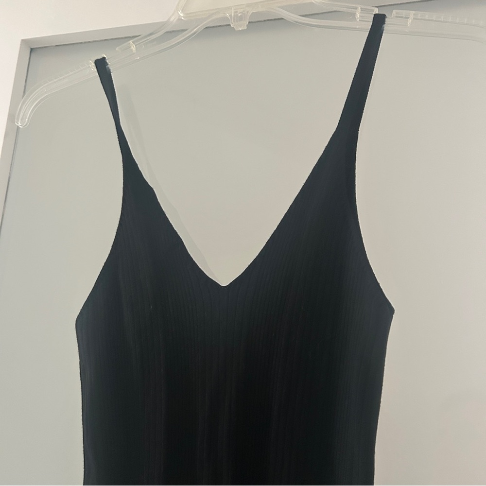 Bershka Strappy Ribbed Midi Dress Black M View 5